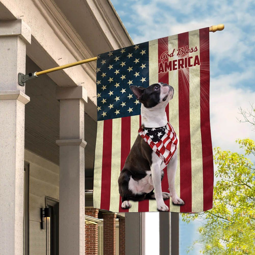 Dog Garden Flags, Boston Terrier God Bless House Flag, Dog Flags For House, Dog Owner Gift