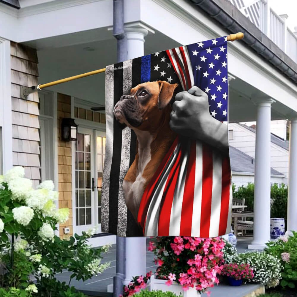 Dog Garden Flags, Boxer The Thin Blue Line America US Flag, Dog Flags For House, Dog Owner Gift