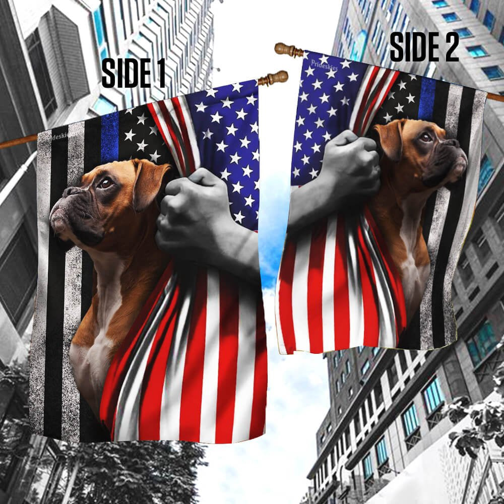 Dog Garden Flags, Boxer The Thin Blue Line America US Flag, Dog Flags For House, Dog Owner Gift