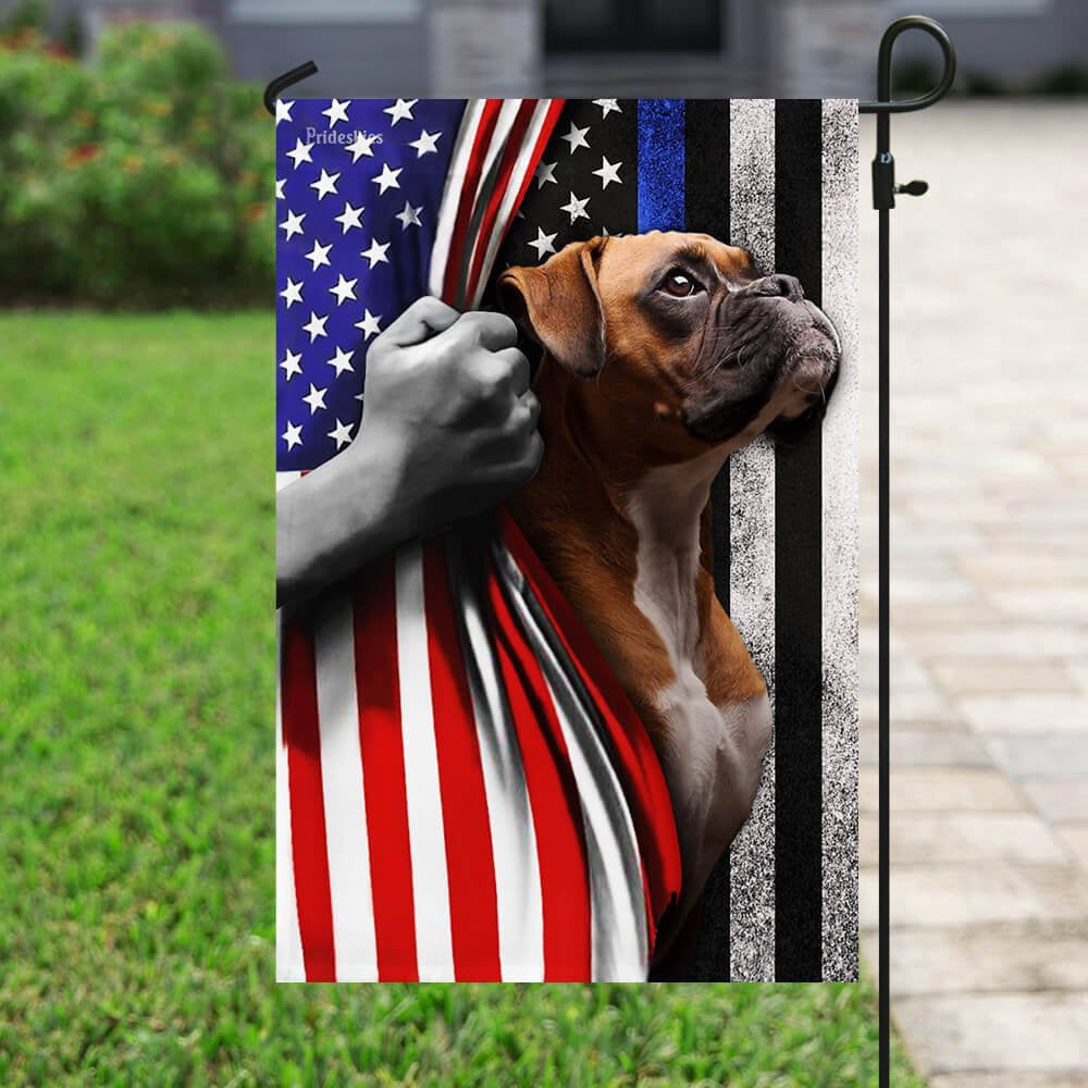 Dog Garden Flags, Boxer The Thin Blue Line America US Flag, Dog Flags For House, Dog Owner Gift