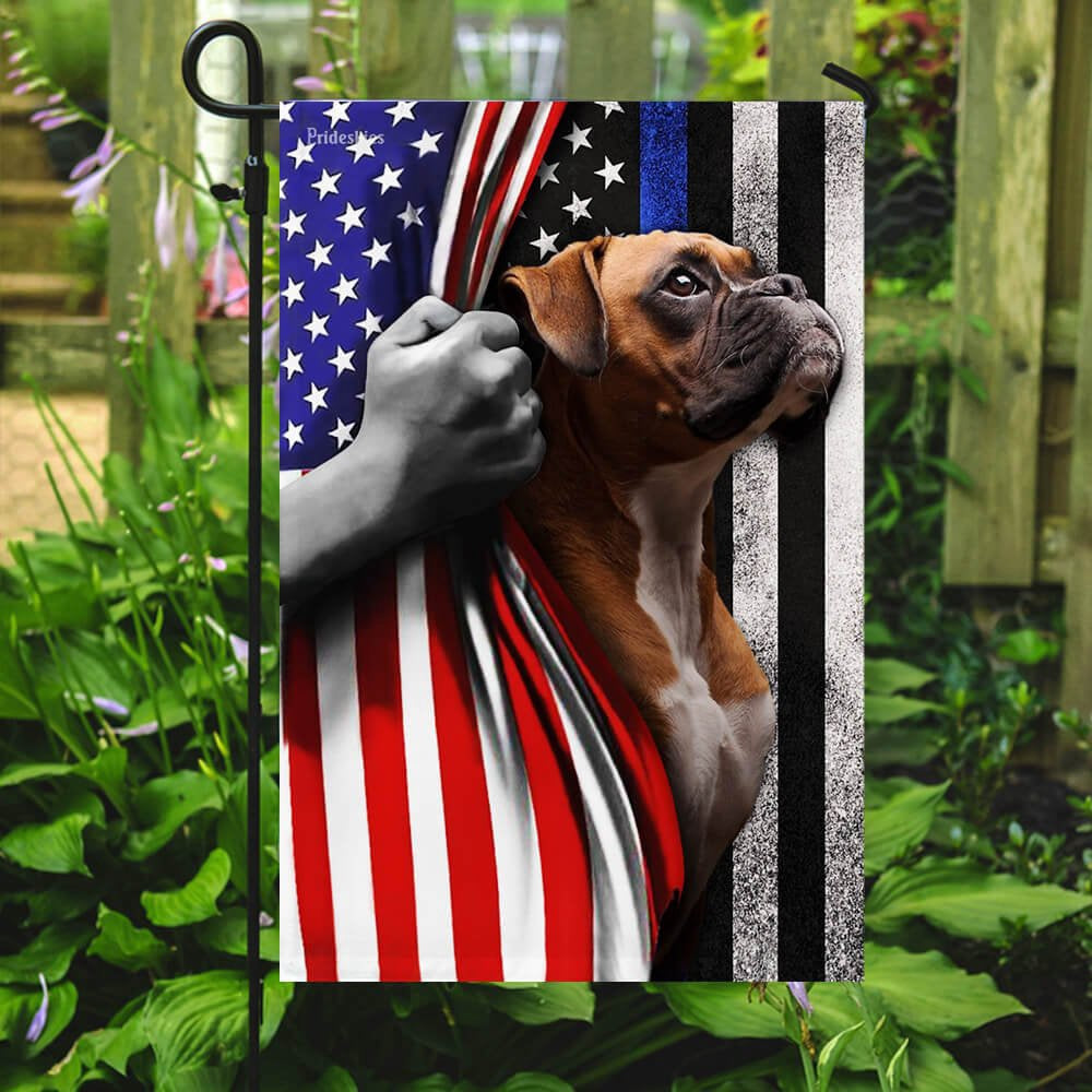 Dog Garden Flags, Boxer The Thin Blue Line America US Flag, Dog Flags For House, Dog Owner Gift