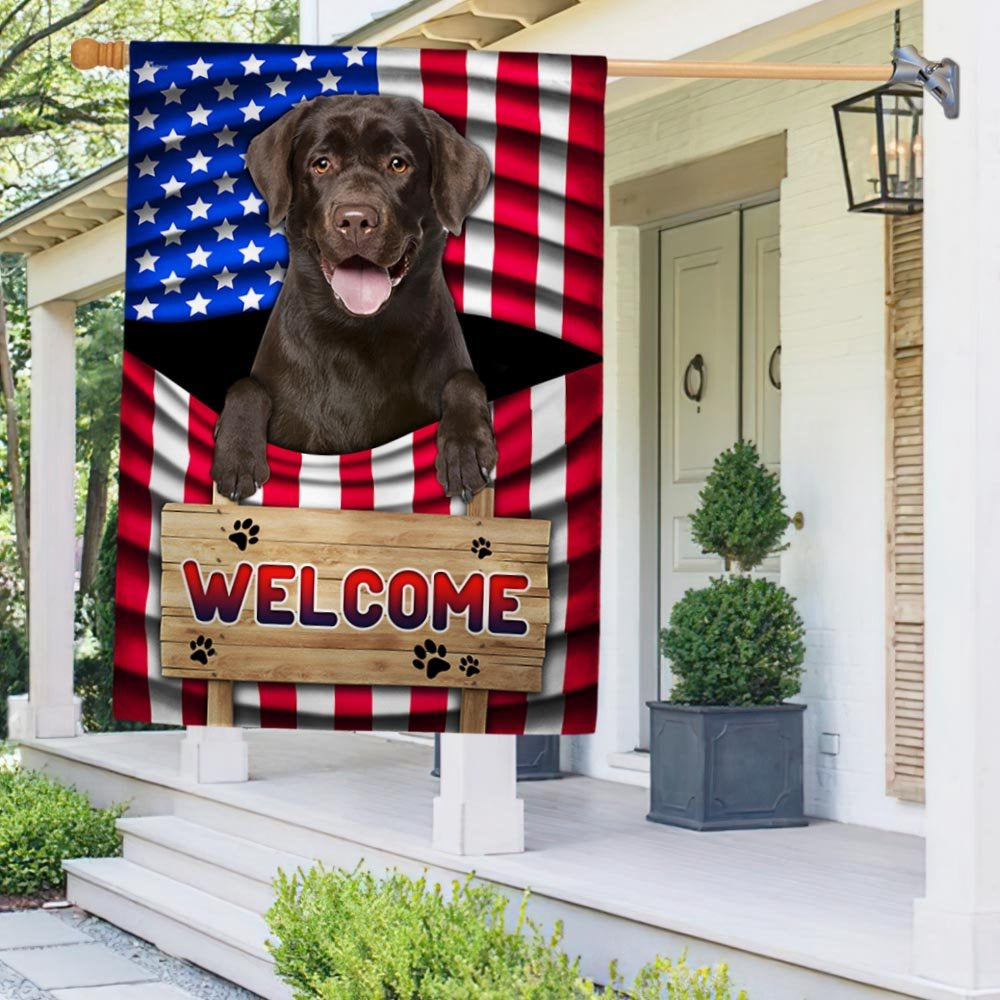 Dog Garden Flags, Chocolate Labrador Dog Welcome American Flag, Dog Flags For House, Dog Owner Gift