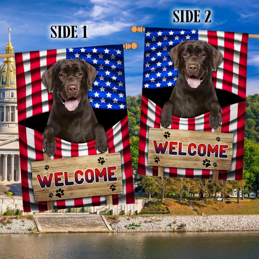 Dog Garden Flags, Chocolate Labrador Dog Welcome American Flag, Dog Flags For House, Dog Owner Gift