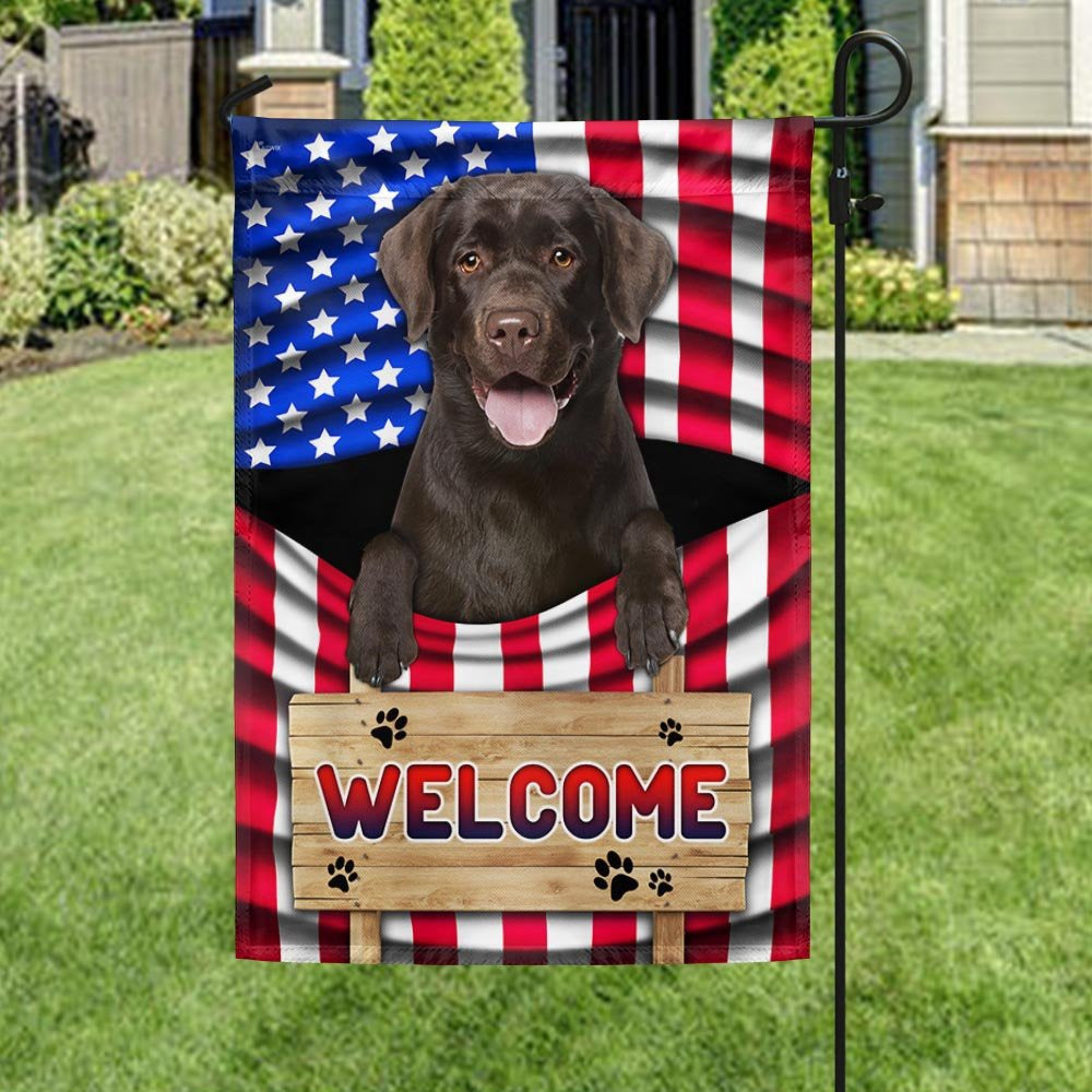 Dog Garden Flags, Chocolate Labrador Dog Welcome American Flag, Dog Flags For House, Dog Owner Gift