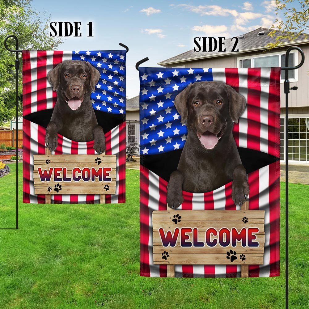 Dog Garden Flags, Chocolate Labrador Dog Welcome American Flag, Dog Flags For House, Dog Owner Gift