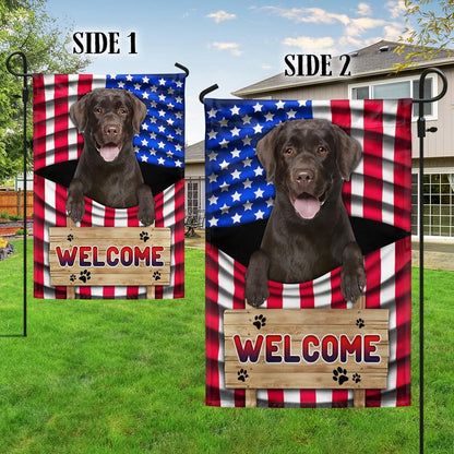 Dog Garden Flags, Chocolate Labrador Dog Welcome American Flag, Dog Flags For House, Dog Owner Gift