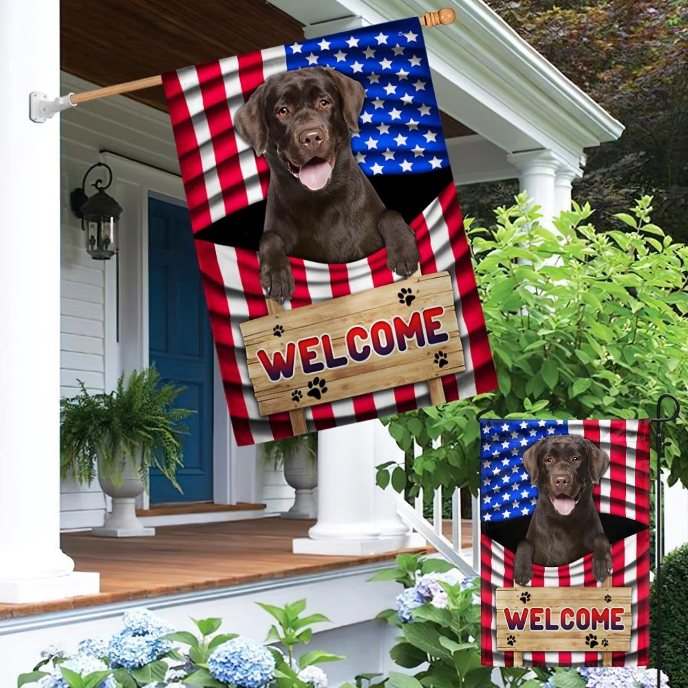 Dog Garden Flags, Chocolate Labrador Dog Welcome American Flag, Dog Flags For House, Dog Owner Gift