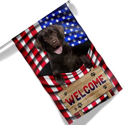Dog Garden Flags, Chocolate Labrador Dog Welcome American Flag, Dog Flags For House, Dog Owner Gift