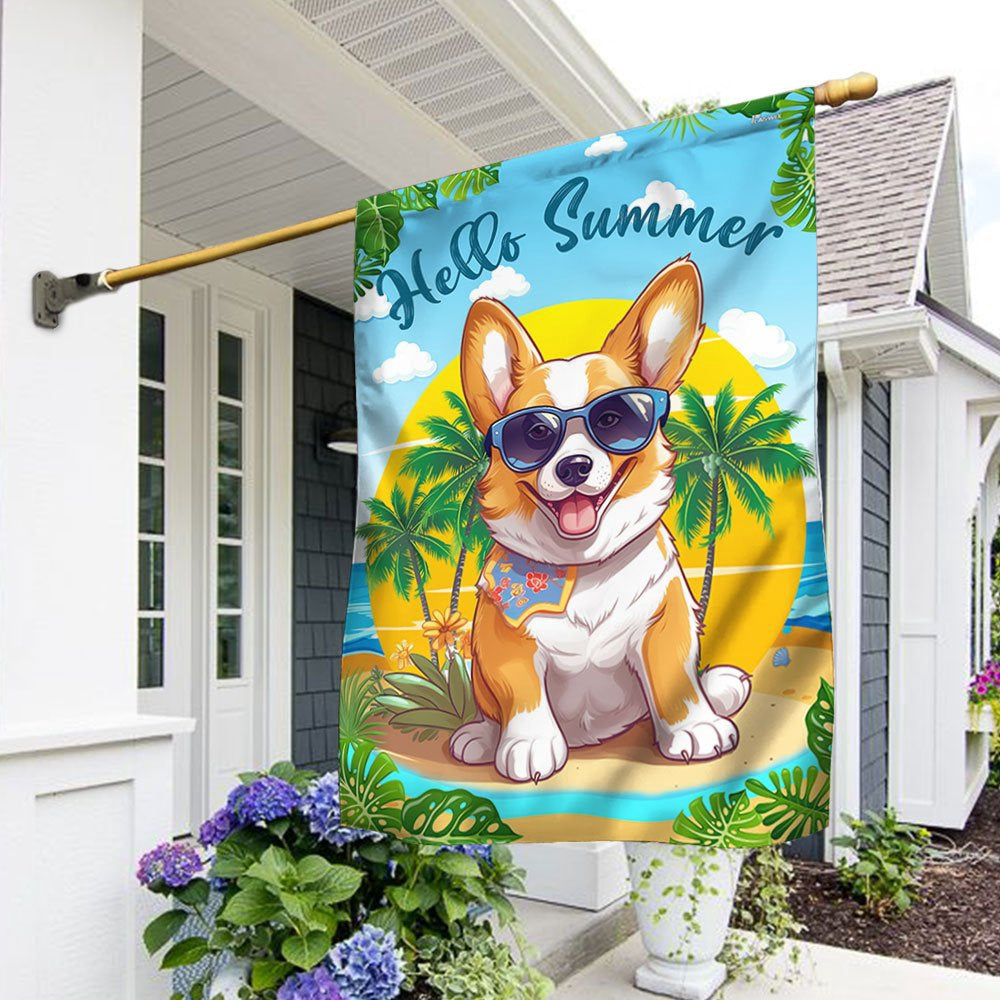 Dog Garden Flags, Corgi Dog Hello Summer Flag, Dog Flags For House, Dog Owner Gift