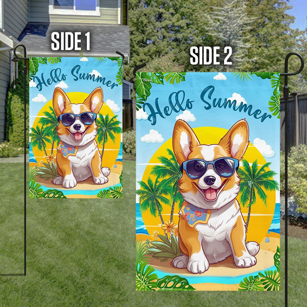 Dog Garden Flags, Corgi Dog Hello Summer Flag, Dog Flags For House, Dog Owner Gift