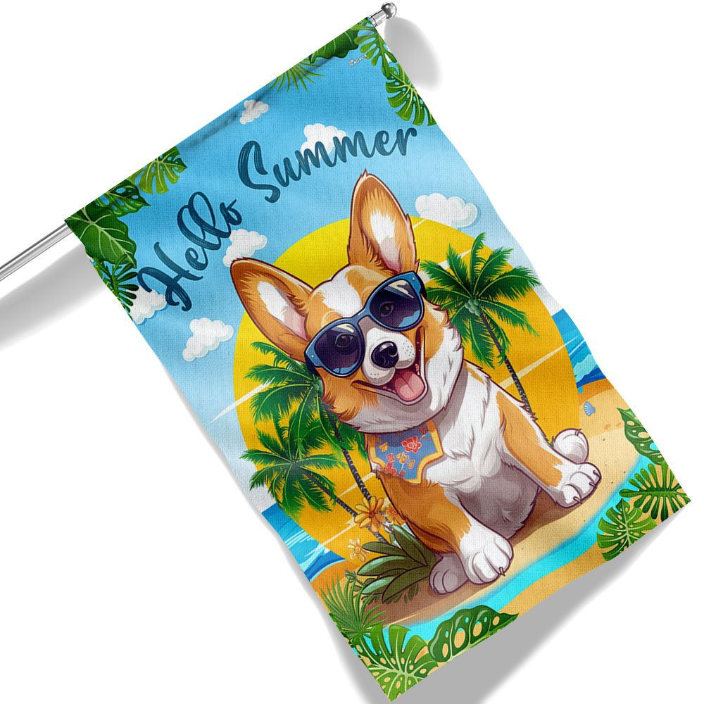 Dog Garden Flags, Corgi Dog Hello Summer Flag, Dog Flags For House, Dog Owner Gift
