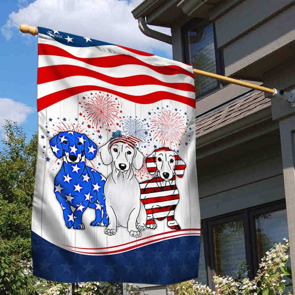 Dog Garden Flags, Dachshund American Flag, Decorative Flag With Dog Dachshund, Dog Flags For House, Dog Owner Gift