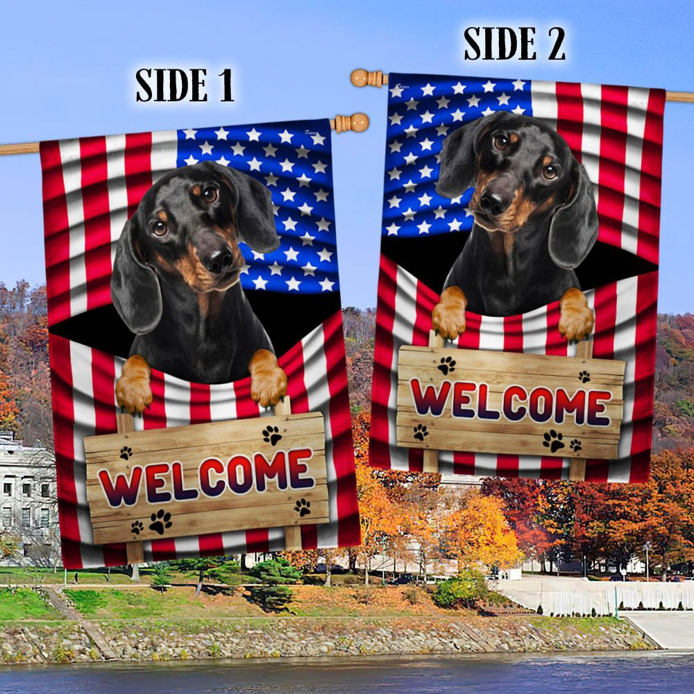 Dog Garden Flags, Dachshund Dog Welcome American Flag, Dog Flags For House, Dog Owner Gift