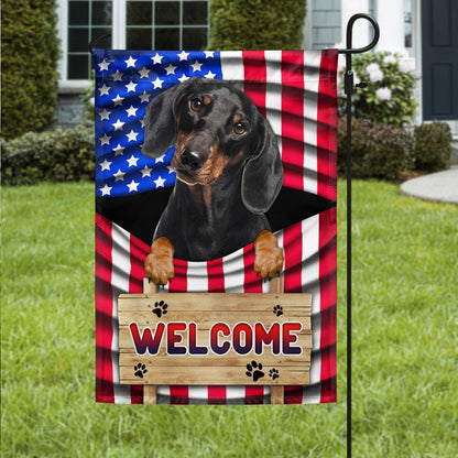 Dog Garden Flags, Dachshund Dog Welcome American Flag, Dog Flags For House, Dog Owner Gift