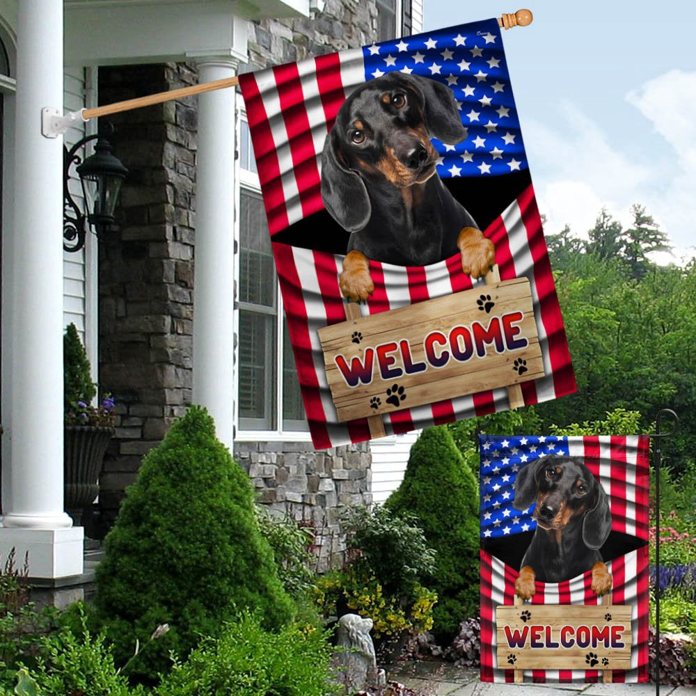 Dog Garden Flags, Dachshund Dog Welcome American Flag, Dog Flags For House, Dog Owner Gift