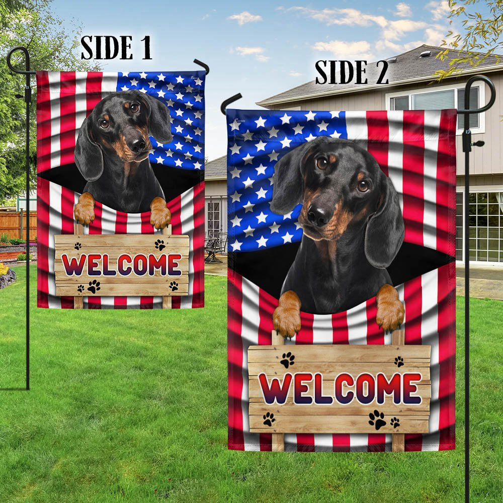 Dog Garden Flags, Dachshund Dog Welcome American Flag, Dog Flags For House, Dog Owner Gift