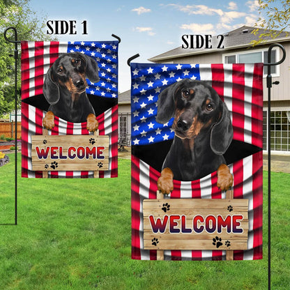 Dog Garden Flags, Dachshund Dog Welcome American Flag, Dog Flags For House, Dog Owner Gift