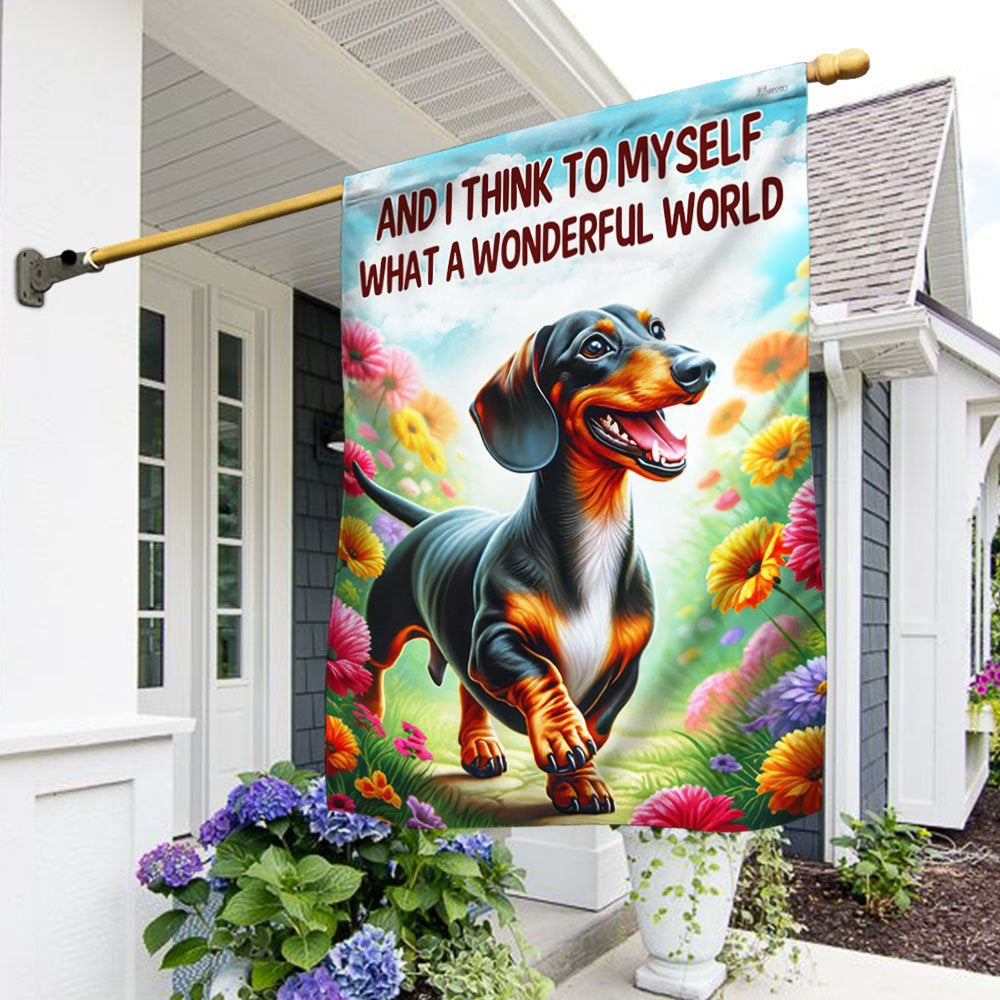Dog Garden Flags, Dachshund Flag And I Think To Myself What A Wonderful World, Dog Flags For House, Dog Owner Gift