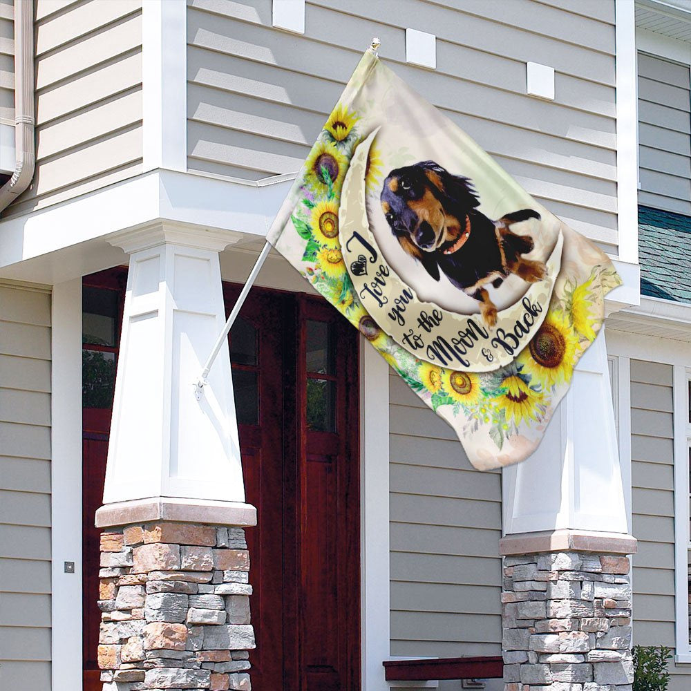 Dog Garden Flags, Dachshund I Love You To The Moon And Back Flag, Dog Flags For House, Dog Owner Gift