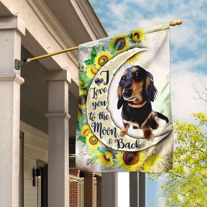 Dog Garden Flags, Dachshund I Love You To The Moon And Back Flag, Dog Flags For House, Dog Owner Gift