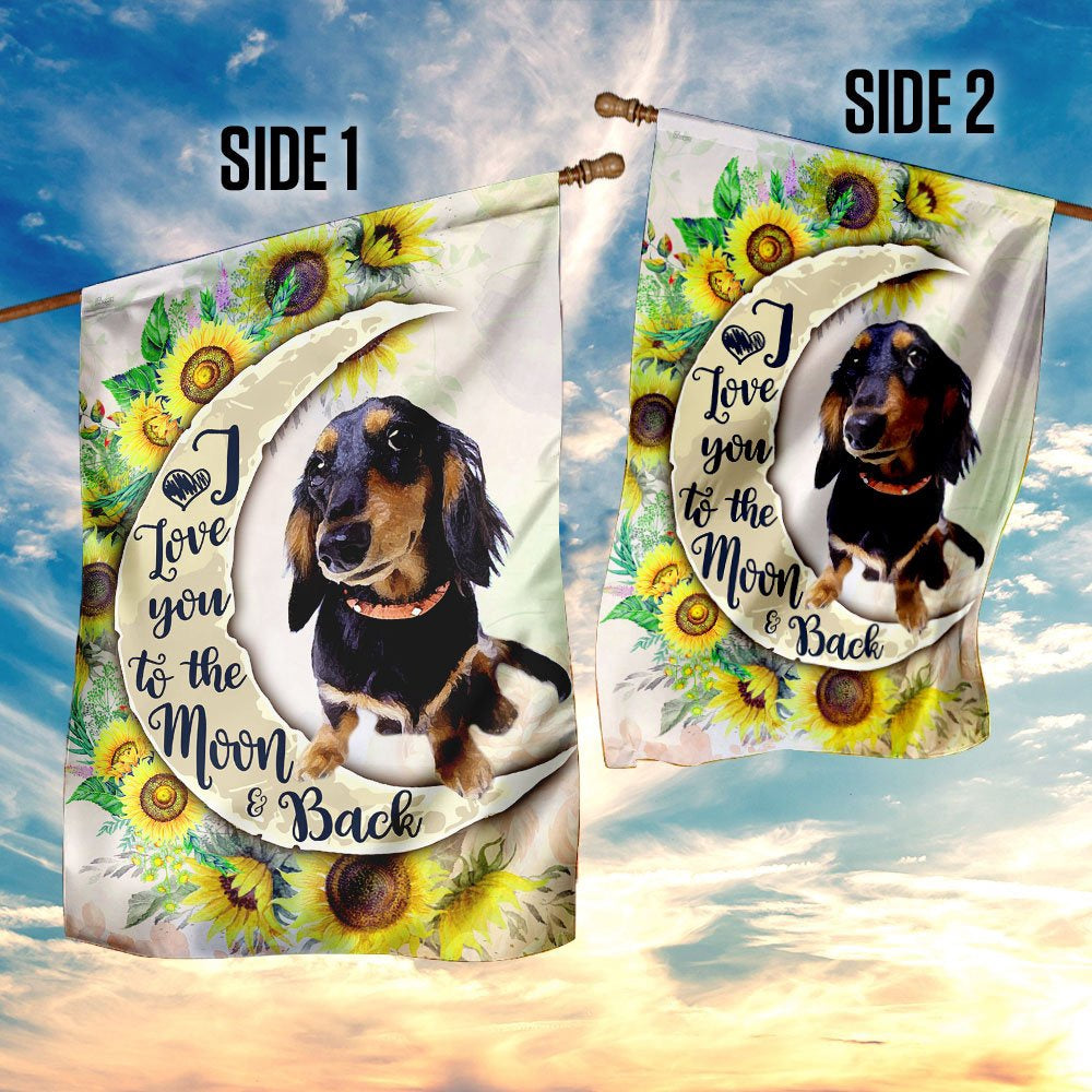 Dog Garden Flags, Dachshund I Love You To The Moon And Back Flag, Dog Flags For House, Dog Owner Gift