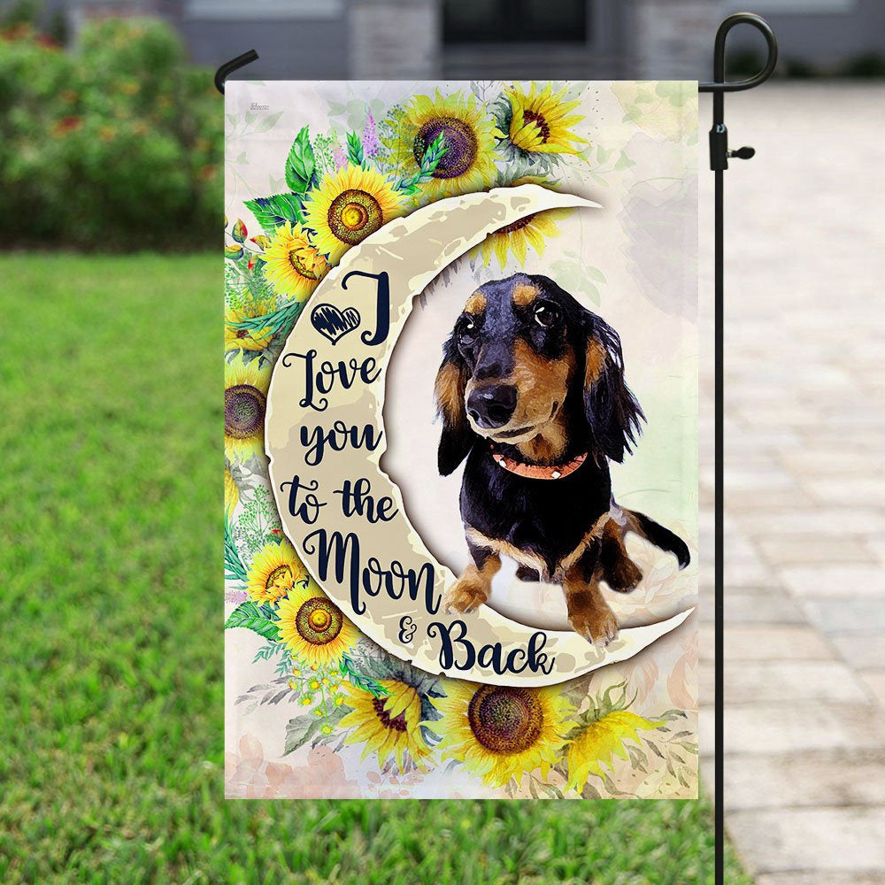 Dog Garden Flags, Dachshund I Love You To The Moon And Back Flag, Dog Flags For House, Dog Owner Gift