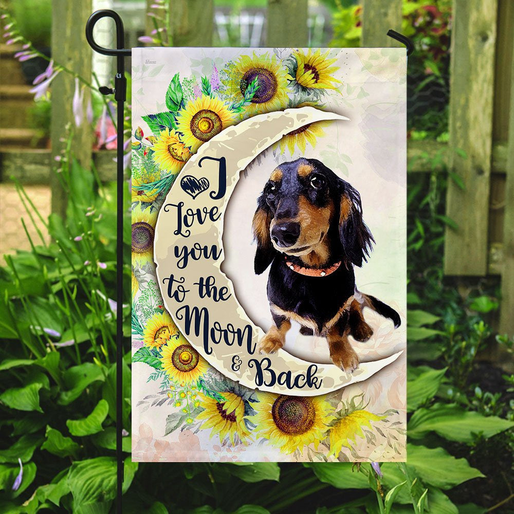 Dog Garden Flags, Dachshund I Love You To The Moon And Back Flag, Dog Flags For House, Dog Owner Gift