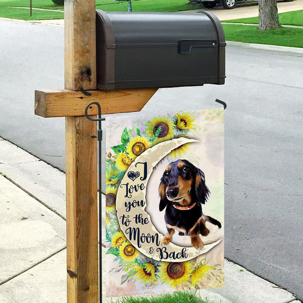 Dog Garden Flags, Dachshund I Love You To The Moon And Back Flag, Dog Flags For House, Dog Owner Gift