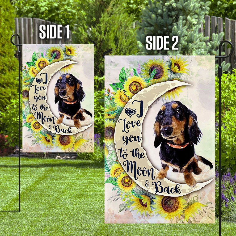 Dog Garden Flags, Dachshund I Love You To The Moon And Back Flag, Dog Flags For House, Dog Owner Gift
