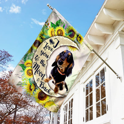 Dog Garden Flags, Dachshund I Love You To The Moon And Back Flag, Dog Flags For House, Dog Owner Gift