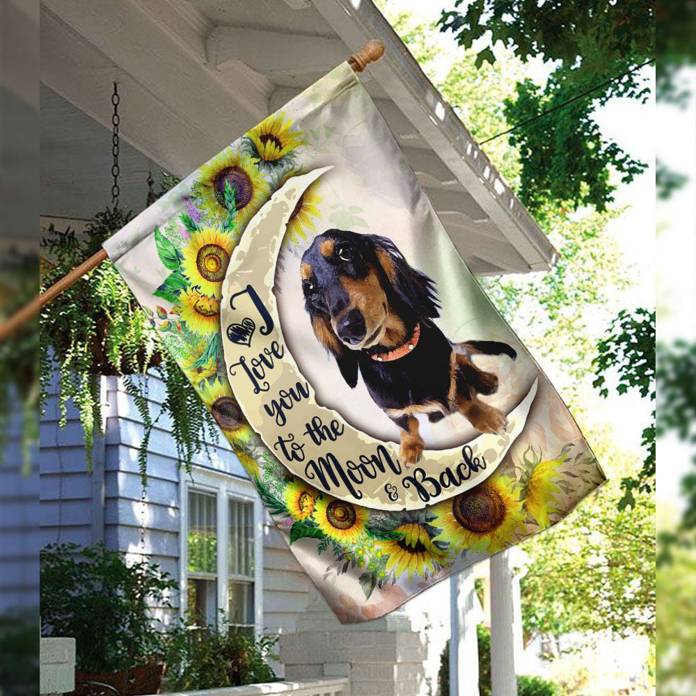 Dog Garden Flags, Dachshund I Love You To The Moon And Back Flag, Dog Flags For House, Dog Owner Gift
