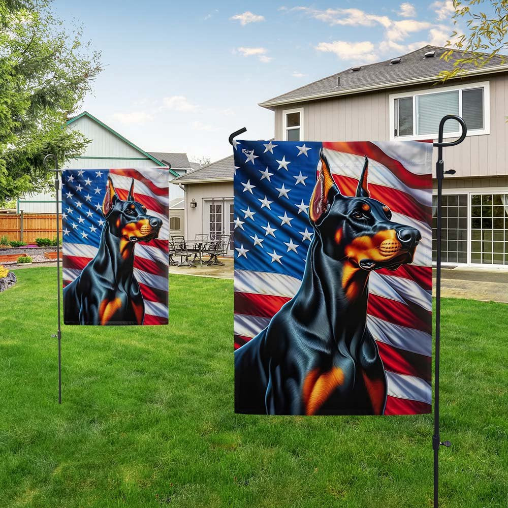 Dog Garden Flags,  Doberman Pinscher Dog American Flag, Dog Flags For House, Dog Owner Gift