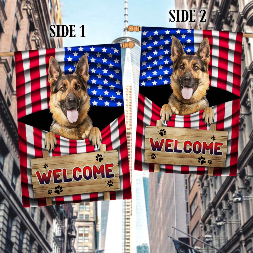 Dog Garden Flags, German Shepherd Dog Welcome American Flag, Dog Flags For House, Dog Owner Gift