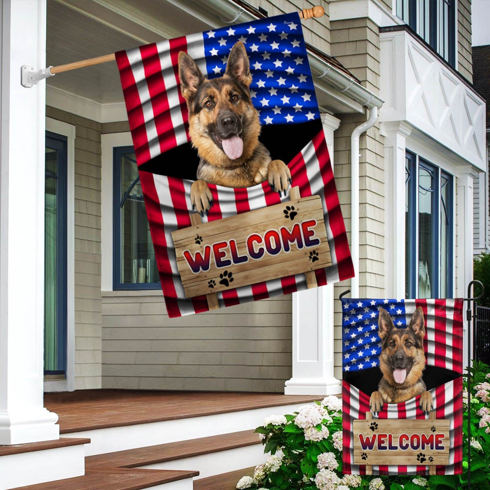 Dog Garden Flags, German Shepherd Dog Welcome American Flag, Dog Flags For House, Dog Owner Gift