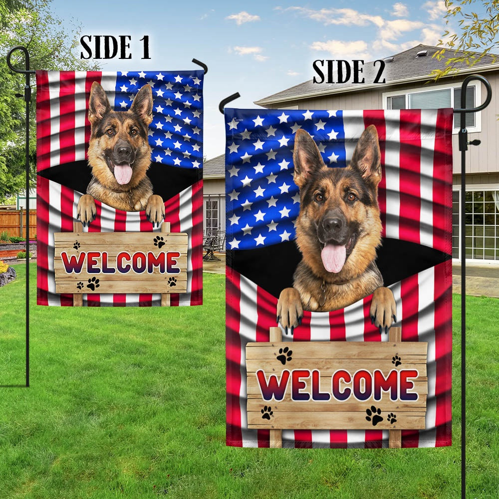 Dog Garden Flags, German Shepherd Dog Welcome American Flag, Dog Flags For House, Dog Owner Gift