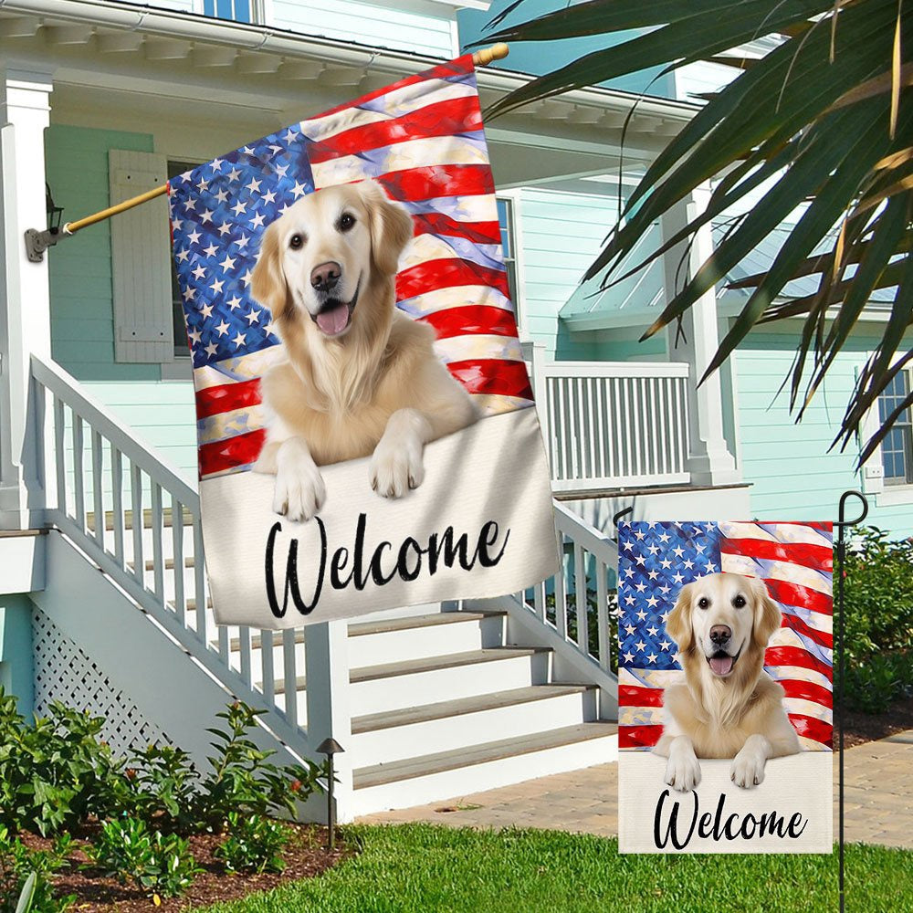 Dog Garden Flags, Golden Retriever Dog Welcome American Flag, Dog Flags For House, Dog Owner Gift
