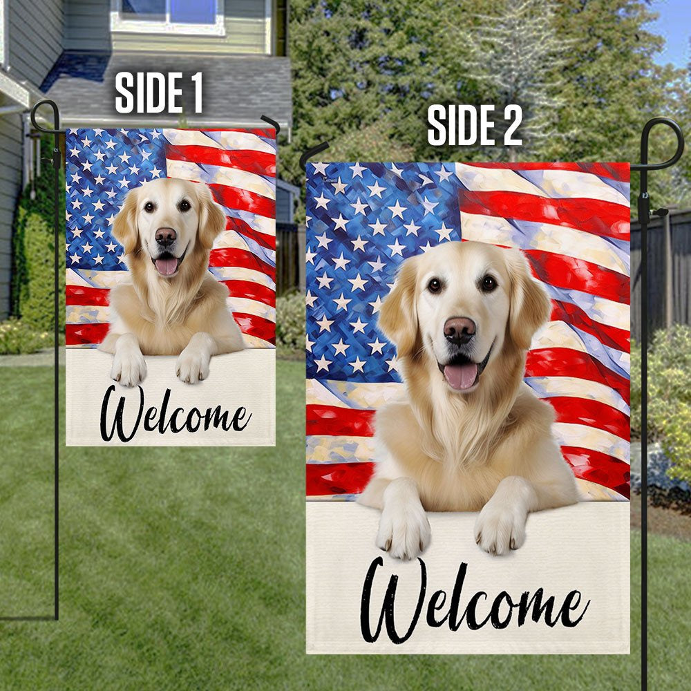 Dog Garden Flags, Golden Retriever Dog Welcome American Flag, Dog Flags For House, Dog Owner Gift