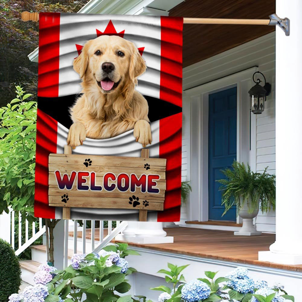 Dog Garden Flags, Golden Retriever Dog Welcome Canadian Flag, Dog Flags For House, Dog Owner Gift