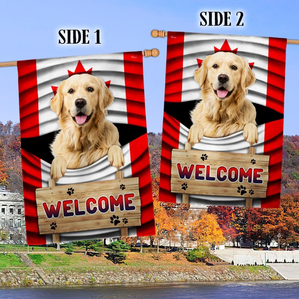Dog Garden Flags, Golden Retriever Dog Welcome Canadian Flag, Dog Flags For House, Dog Owner Gift