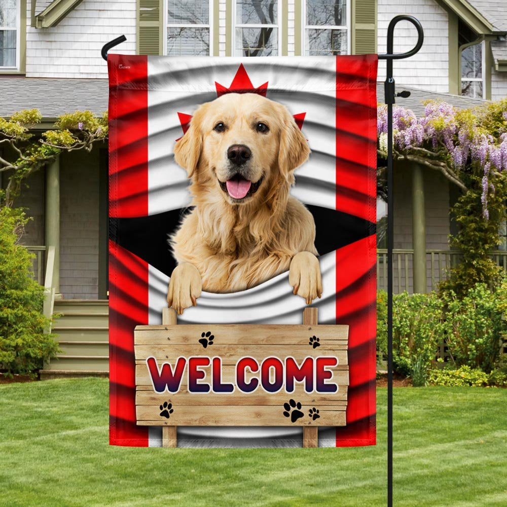 Dog Garden Flags, Golden Retriever Dog Welcome Canadian Flag, Dog Flags For House, Dog Owner Gift