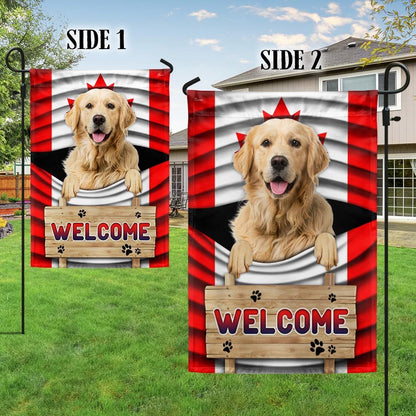 Dog Garden Flags, Golden Retriever Dog Welcome Canadian Flag, Dog Flags For House, Dog Owner Gift