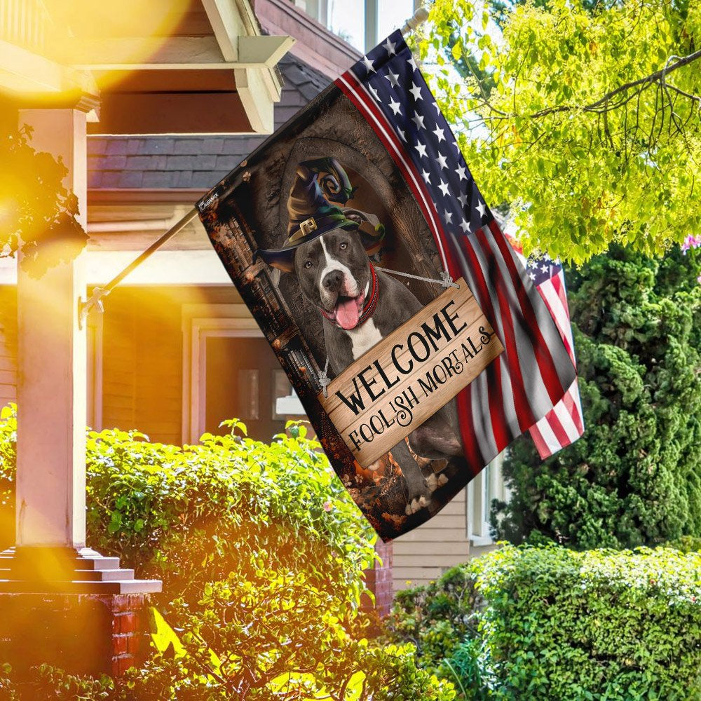 Dog Garden Flags, Pit Bull Welcome Foolish Mortals Flag, Dog Flags For House, Dog Owner Gift