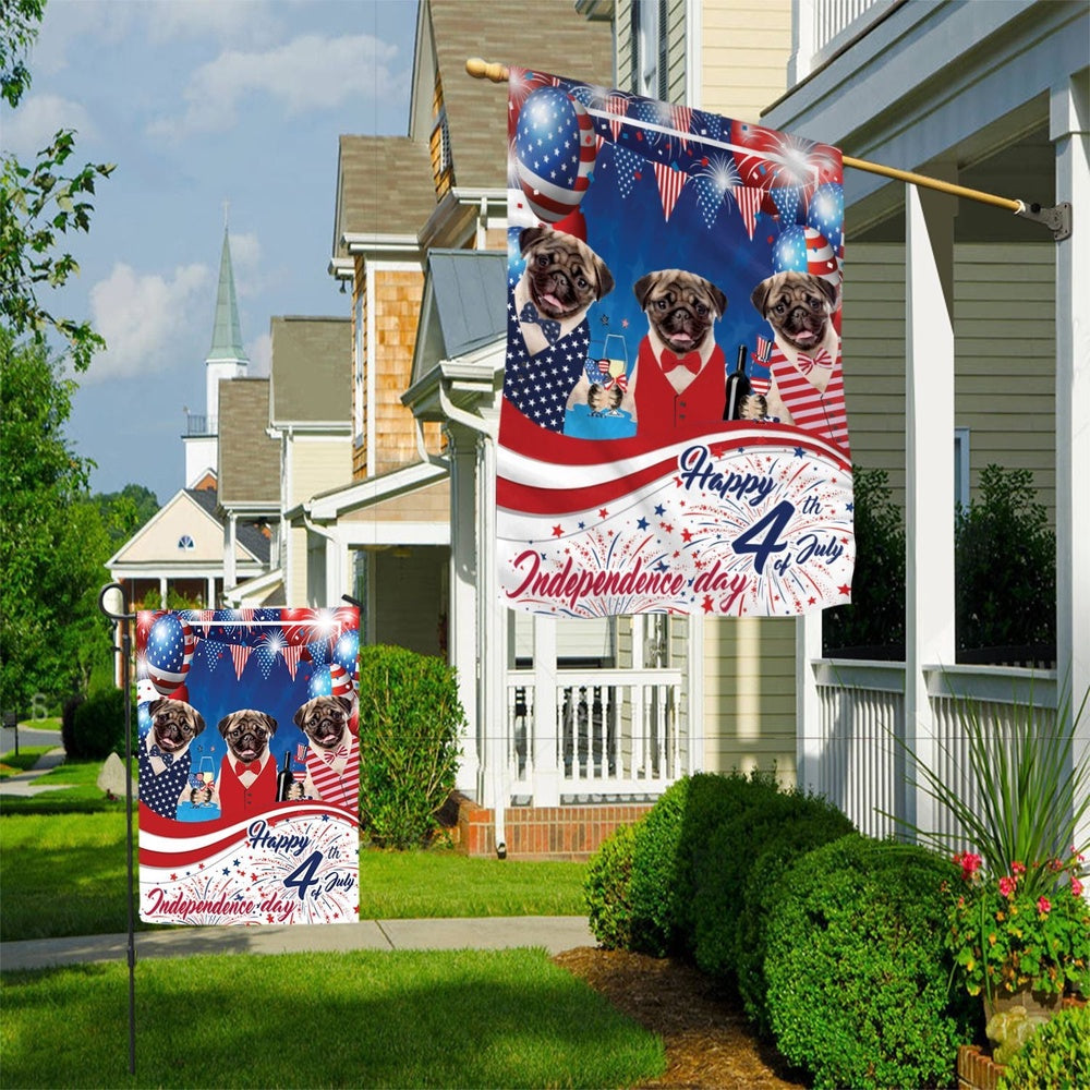 Dog Garden Flags, Pugs Happy Independence Day Flag, Dog Flags For House, Dog Owner Gift