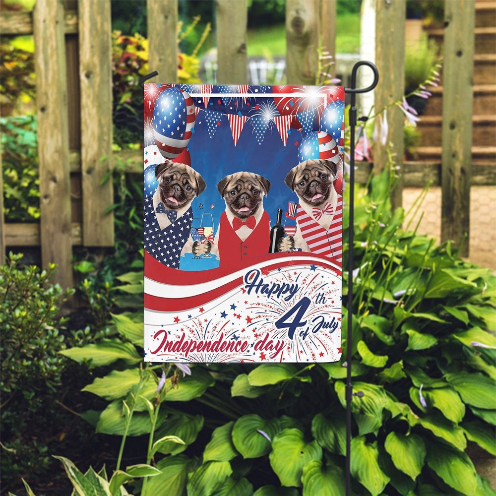 Dog Garden Flags, Pugs Happy Independence Day Flag, Dog Flags For House, Dog Owner Gift