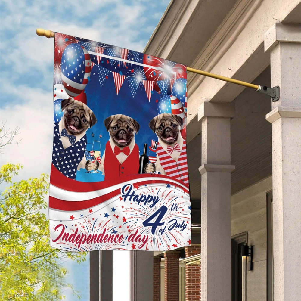 Dog Garden Flags, Pugs Happy Independence Day Flag, Dog Flags For House, Dog Owner Gift