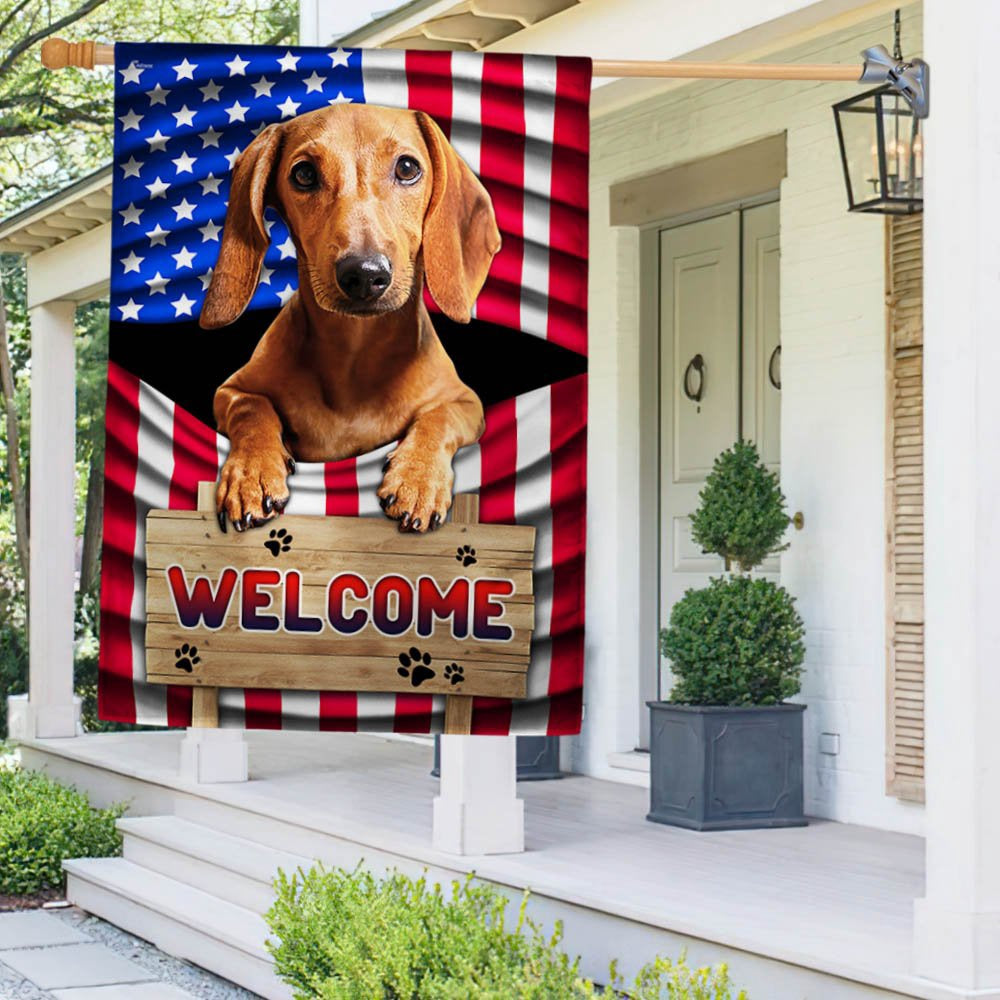 Dog Garden Flags, Red Dachshund Dog Welcome American Flag, Dog Flags For House, Dog Owner Gift