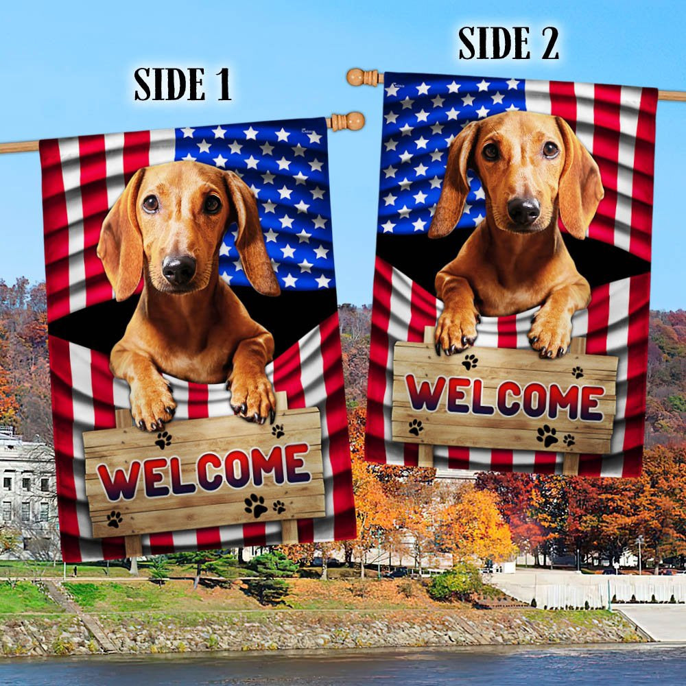 Dog Garden Flags, Red Dachshund Dog Welcome American Flag, Dog Flags For House, Dog Owner Gift