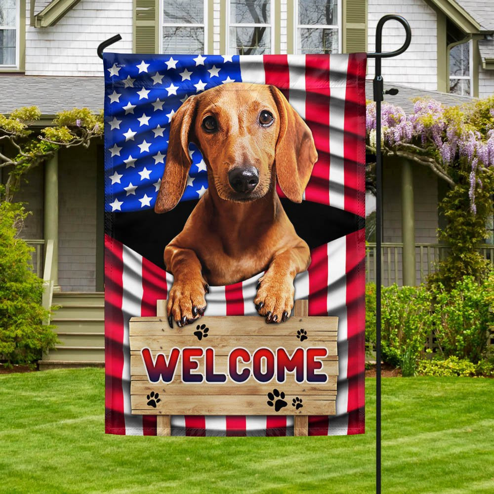 Dog Garden Flags, Red Dachshund Dog Welcome American Flag, Dog Flags For House, Dog Owner Gift