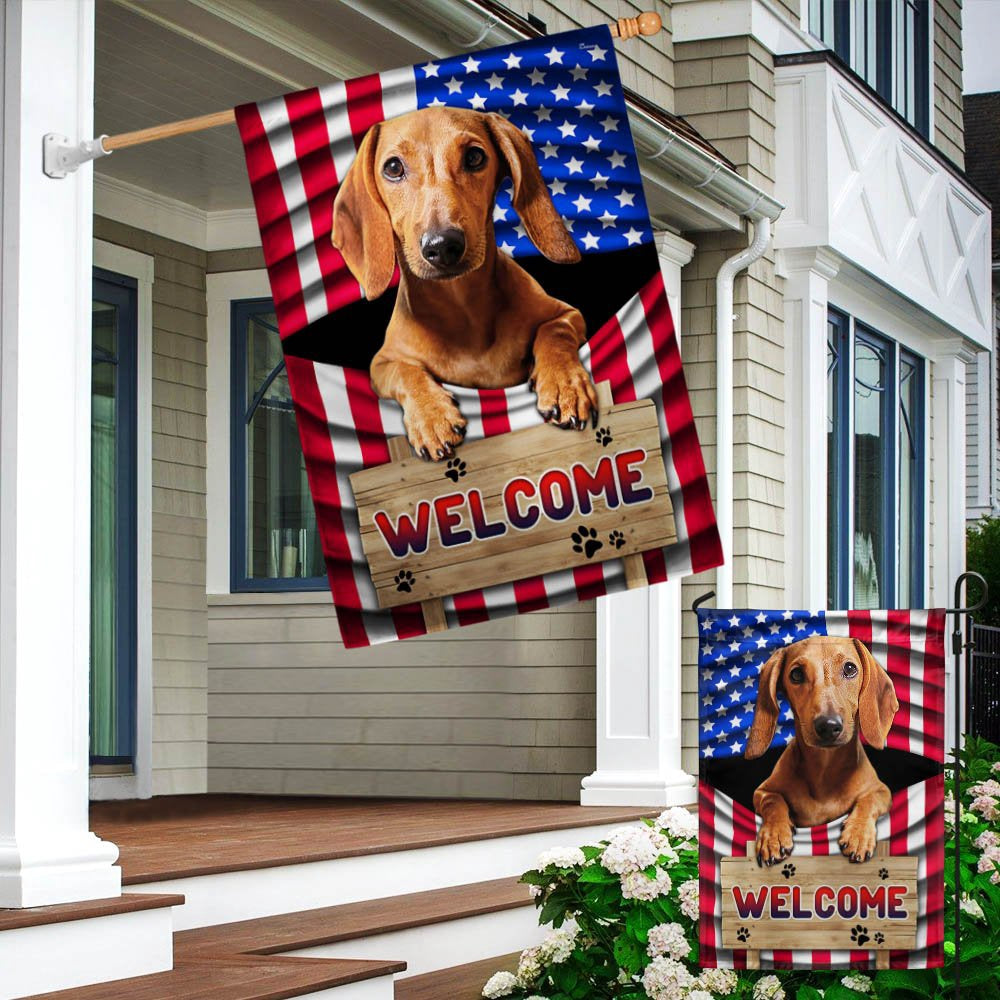 Dog Garden Flags, Red Dachshund Dog Welcome American Flag, Dog Flags For House, Dog Owner Gift