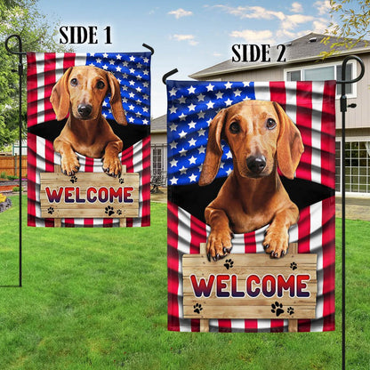 Dog Garden Flags, Red Dachshund Dog Welcome American Flag, Dog Flags For House, Dog Owner Gift